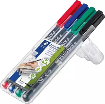 Een Staedtler Lumocoler 313, OHP-marker, permanent, 0,4 mm, etui van 4 stuks in geassorteerde kleuren koop je bij ShopXPress