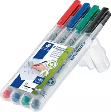 Een Staedtler Lumocolor 315, OHP-marker, non permanent, 1,0 mm, box van 4 stuks in geassorteerde kleuren koop je bij ShopXPress