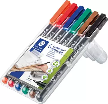 Een Staedtler Lumocoler 318, OHP-marker, permanent, 0,6 mm, etui van 6 stuks in geassorteerde klassieke kleur koop je bij ShopXPress