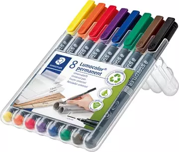 Een Staedtler Lumocoler 318, OHP-marker, permanent, 0,6 mm, etui van 8 stuks in geassorteerde kleuren koop je bij ShopXPress