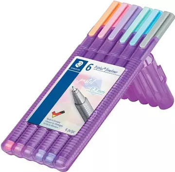 Een Staedtler fineliner Triplus, opstelbare box met 6 pastelkleuren koop je bij ShopXPress