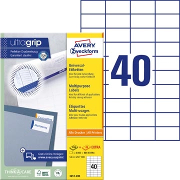 Vous pouvez acheter un Avery Zweckform 3651-2, étiquettes universelles, Ultragrip, blanc, 200 feuilles, 52,5 x 29,7 mm chez Supplierz BV