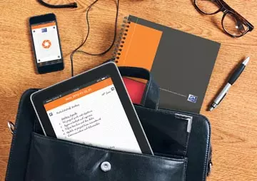 Een Oxford INTERNATIONAL meetingbook connect, stevige kartonnen kaft oranje, 160 bladzijden,ft B5, gelijnd koop je bij ShopXPress