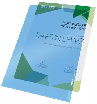 Een Leitz Premium L-map, PVC, ft A4, blauw, pak van 100 stuks koop je bij ShopXPress