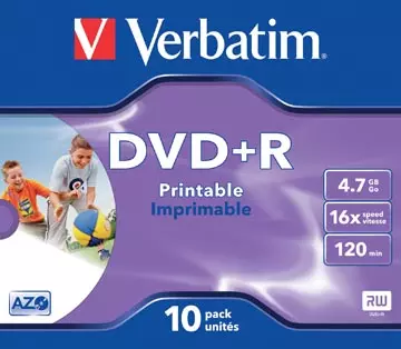 Een Verbatim DVD recordable DVD+R, printbaar, doos van 10 stuks, individueel verpakt (Jewel Case) koop je bij ShopXPress
