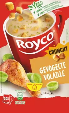 Een Royco Minute Soup gevogelte met croutons, pak van 20 zakjes koop je bij ShopXPress