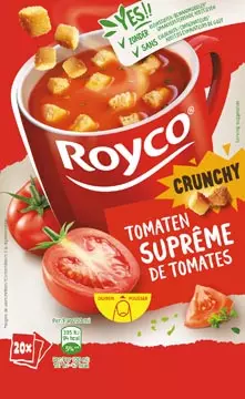 Een Royco Minute Soup tomatensuprême met croutons, pak van 20 zakjes koop je bij ShopXPress