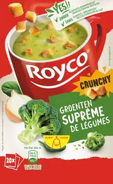 Een Royco Minute Soup groentensuprême met croutons, pak van 20 zakjes koop je bij ShopXPress