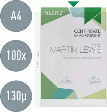 Een Leitz geperforeerde showtas Premium, ft A4, PP, copy safe, transparant, pak van 100 stuks koop je bij ShopXPress
