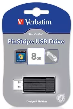 Een Verbatim PinStripe USB 2.0 stick, 8 GB, zwart koop je bij ShopXPress