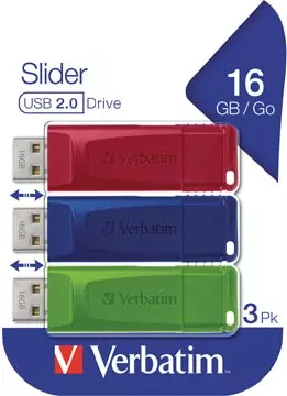 Een Verbatim USB 2.0 Slider USB stick, 16 GB, pak van 3 stuks koop je bij ShopXPress