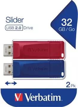 Een Verbatim USB 2.0 Slider USB stick, 32 GB, pak van 2 stuks koop je bij ShopXPress