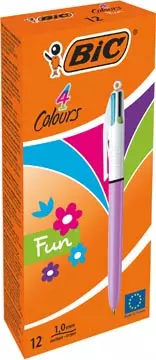 Een Bic Colours Fun 4-kleurenbalpen, medium, pastel inktkleuren, lichaam pastelroze koop je bij ShopXPress