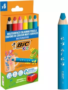 Een Bic Kids kleurpotlood Multisurface, assorti, etui van 6 stuks + slijper koop je bij ShopXPress