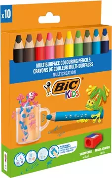 Een Bic Kids kleurpotlood Multisurface, assorti, etui van 10 stuks + slijper koop je bij ShopXPress