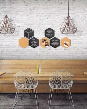 Een Securit Hexagon set van drie kurkborden, vier krijtborden en accessoires koop je bij ShopXPress