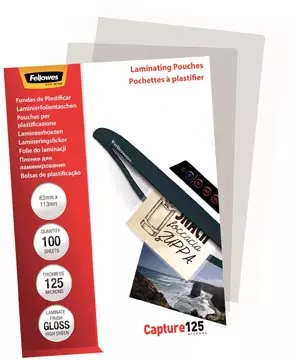 Een Fellowes lamineerhoes Capture125 ft 83 x 113 mm, 250 micron (2 x 125 micron), pak van 100 stuks koop je bij ShopXPress