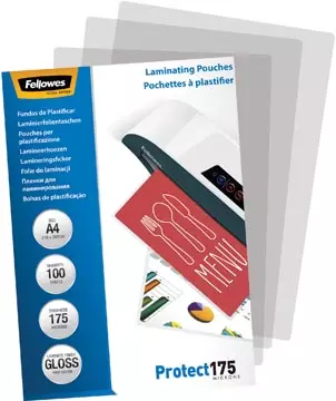 Een Fellowes lamineerhoes Protect175 ft A4, 350 micron (2 x 175 micron), pak van 100 stuks koop je bij ShopXPress