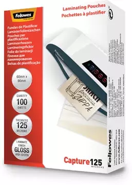 Een Fellowes lamineerhoes Capture125 ft 60 x 90 mm, 250 micron (2 x 125 micron), pak van 100 stuks koop je bij ShopXPress