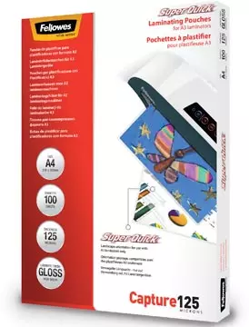 Een Fellowes lamineerhoes Capture125 Super Quick ft A4, 250 micron (2 x 125 micron), pak van 100 stuks koop je bij ShopXPress