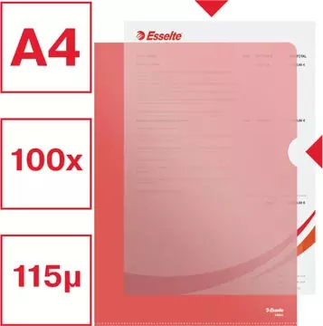 Een Esselte l-map, copy safe, gekorreld, A4, 115 micron, pak van 100 stuks, rood koop je bij ShopXPress