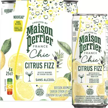 Een Maison Perrier mocktail Citrus Fizz, citroen- en kruidensmaak, blik van 25 cl, pak van 4 stuks koop je bij ShopXPress