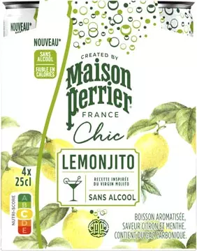 Een Maison Perrier mocktail Lemonjito, citroen- en muntsmaak, blik van 25 cl, pak van 4 stuks koop je bij ShopXPress