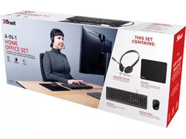 Buy your Trust Primo 4-in-1 Home Office Set met headset, toetsenbord (qwerty), muis en muismat at Supplierz BV