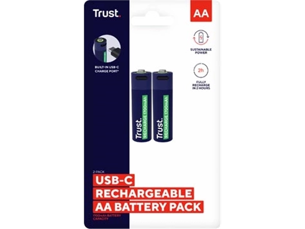 Een Trust USB-C herlaadbare batterijen AA, blister van 2 stuks koop je bij Supplierz BV