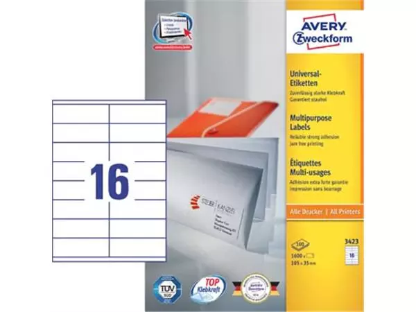 Vous pouvez acheter un Avery Zweckform 3423, étiquettes universelles, Ultragrip, blanc, 100 feuilles, 105 x 35 mm chez Supplierz BV