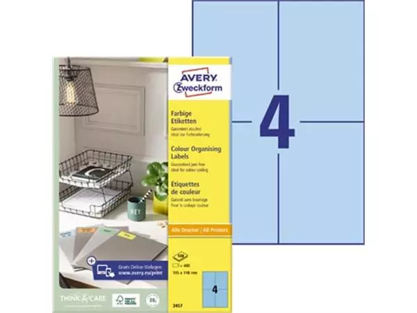 Vous pouvez acheter un Avery étiquettes universelles colorées ft 105 x 148 mm (l x h), 400 pièces, bleu chez Supplierz BV