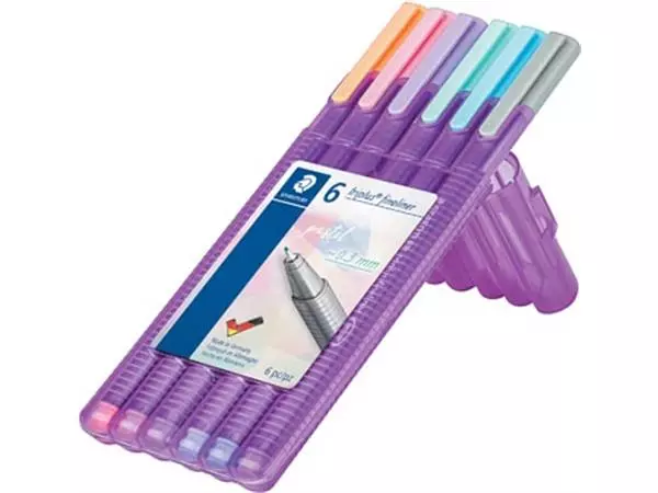 Een Staedtler fineliner Triplus, opstelbare box met 6 pastelkleuren koop je bij ShopXPress