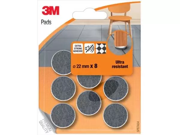 Een 3M viltglijders, Ultra Resistant, diameter van 22 mm, blister van 8 stuks koop je bij ShopXPress