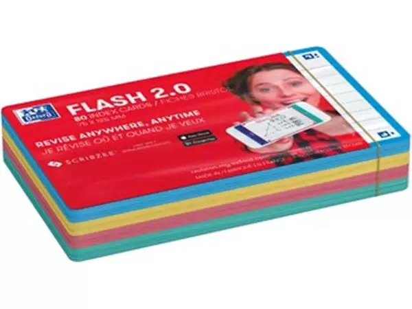 Een Oxford Flash 2.0 flashcard starterkit, gelijnd, A7, assorti, pak van 80 vel koop je bij ShopXPress