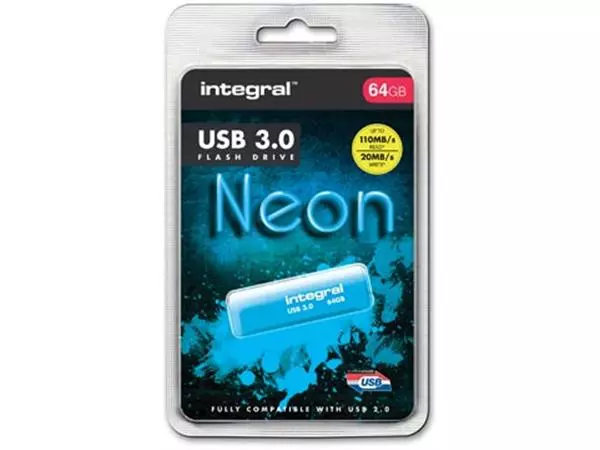 Een Integral Neon USB 3.0 stick, 64 GB, blauw koop je bij Supplierz BV