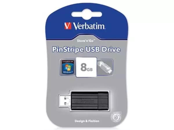 Een Verbatim PinStripe USB 2.0 stick, 8 GB, zwart koop je bij ShopXPress