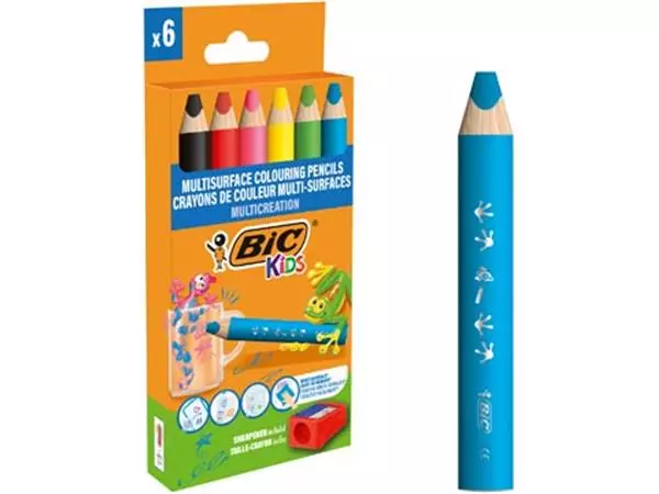Een Bic Kids kleurpotlood Multisurface, assorti, etui van 6 stuks + slijper koop je bij ShopXPress