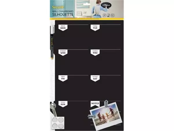 Een Securit Silhouette krijtbord voor aan de muur, weekplanner koop je bij ShopXPress