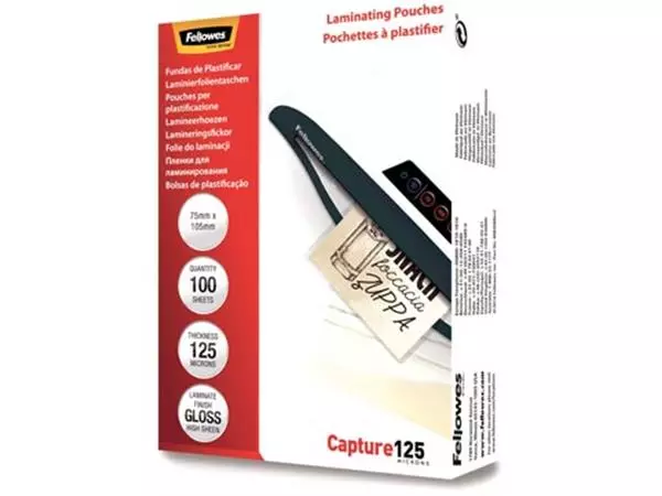 Een Fellowes lamineerhoes Capture125 ft 75 x 105 mm, 250 micron (2 x 125 micron), pak van 100 stuks koop je bij ShopXPress