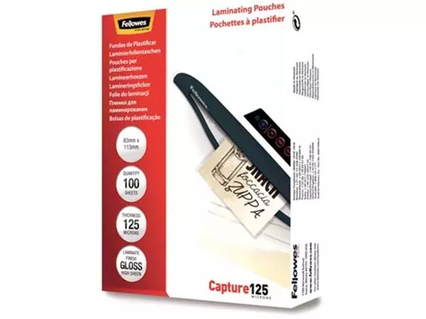 Buy your Fellowes lamineerhoes Capture125 ft 83 x 113 mm, 250 micron (2 x 125 micron), pak van 100 stuks at Supplierz BV