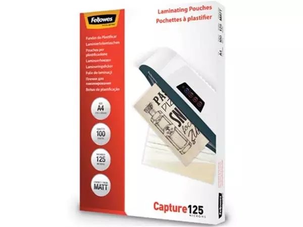 Buy your Fellowes lamineerhoes Capture125 ft A4, 250 micron (2 x 125 micron), pak van 100 stuks, mat at Supplierz BV