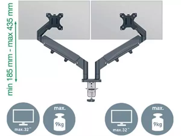 Een Leitz Ergo ruimtebesparende monitorarm, dubbel, grijs koop je bij Supplierz BV