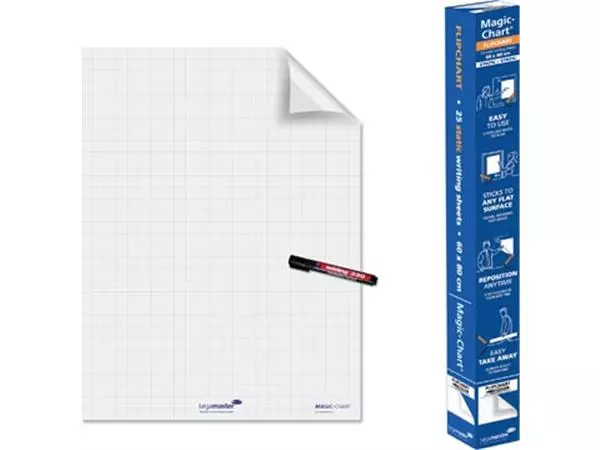 Een Legamaster Magic-Chart flipchart folie, ft 60 x 80 cm, wit, geruit, rol van 25 vel koop je bij ShopXPress