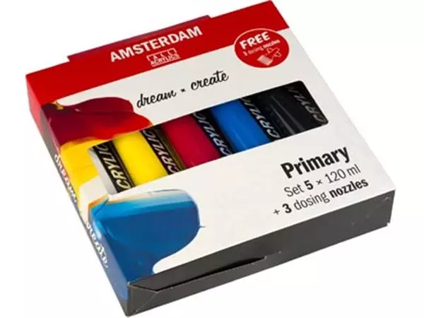 Buy your Amsterdam acrylverf primair 120 ml, 5 tubes + 3 tuiten at Supplierz BV