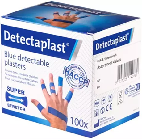 Een Detectaplast Elastic textielpleister, assorti afmetingen, pak van 100 stuks koop je bij Supplierz BV