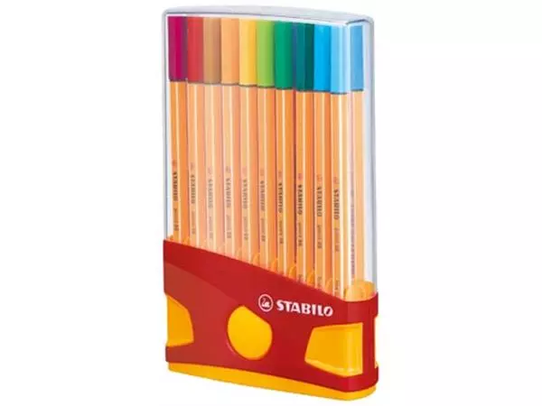 Een STABILO point 88 fineliner, Colorparade, rood-oranje doos, 20 stuks in geassorteerde kleuren koop je bij Supplierz BV