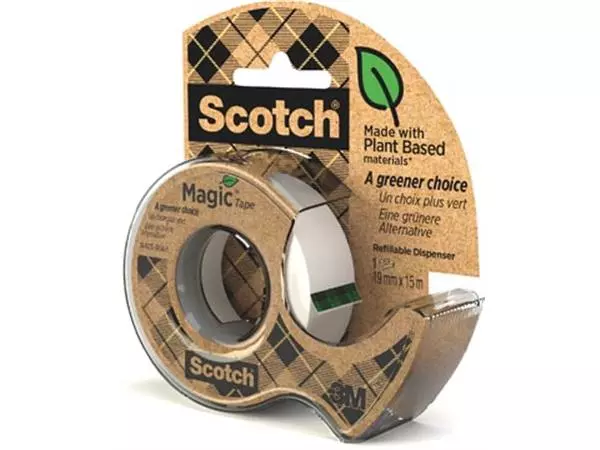 Een Plakband Magic Tape A greener choice ft 19 mm x 15 m, op dispenser van 100 % gerecycleerd plastic koop je bij ShopXPress