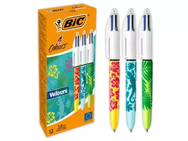 Een Bic Colours Velours 4-kleurenbalpen, medium, klassieke inktkleuren, doos van 12 stuks koop je bij ShopXPress
