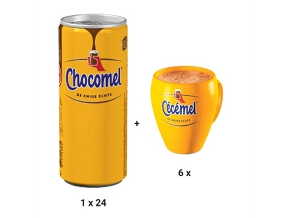 Een ACTIE CHOCOMEL: 1x Chocomel chocolademelk, 25 cl, vol, 24 stuks (105100) + GRATIS 1x 6 tassen (TASCECE) koop je bij ShopXPress