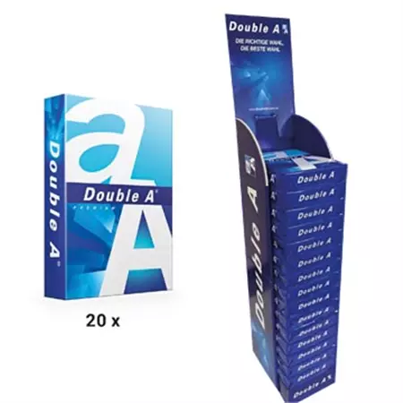 Een ACTIE DOUBLE A: 20 x papier A4, 80 g, 500 vel (ref. D1022) + GRATIS 1 x professionele presentatiedisplay koop je bij ShopXPress